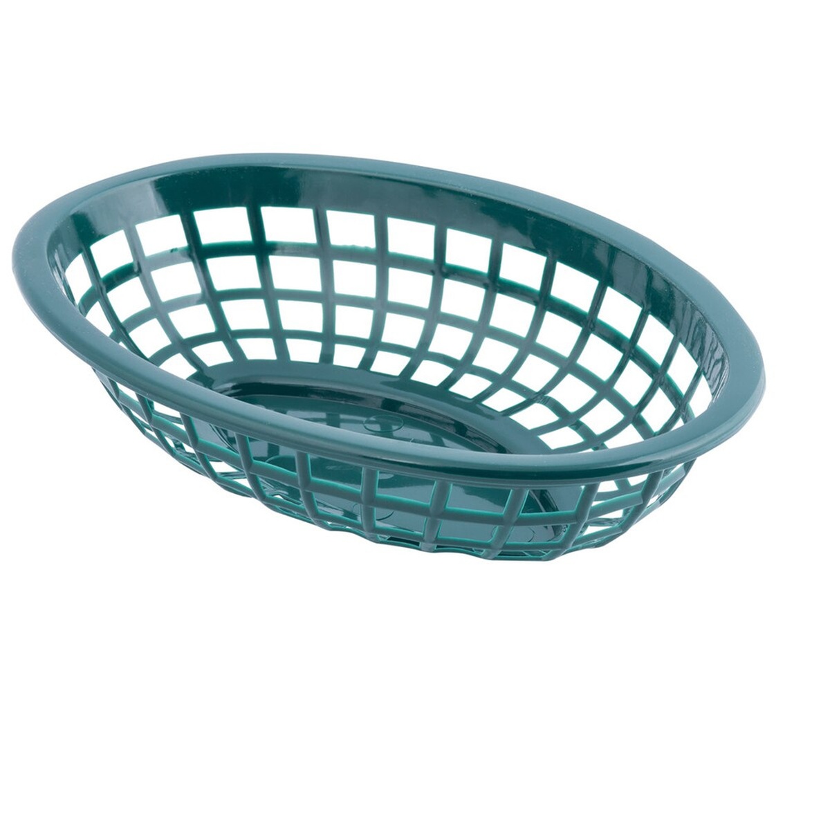 Angled view of forest green side order basket
