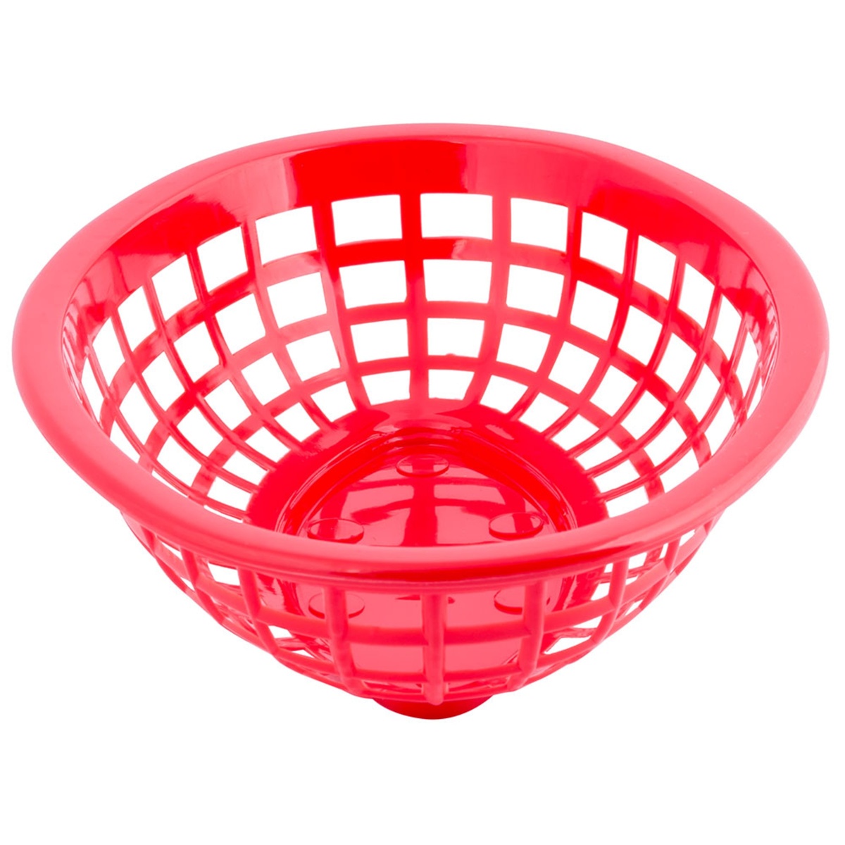 Tablecraft 1071R red oval polyethylene side order basket, interior angled view showing depth of basket