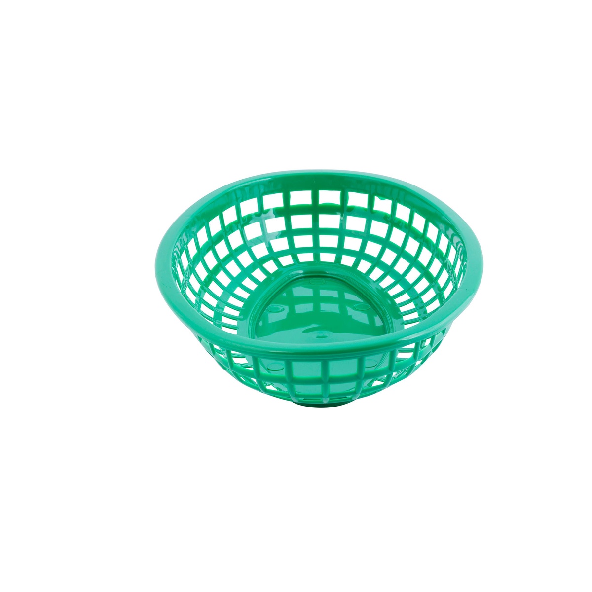 TableCraft green round plastic serving basket showing deep lattice sides and solid base