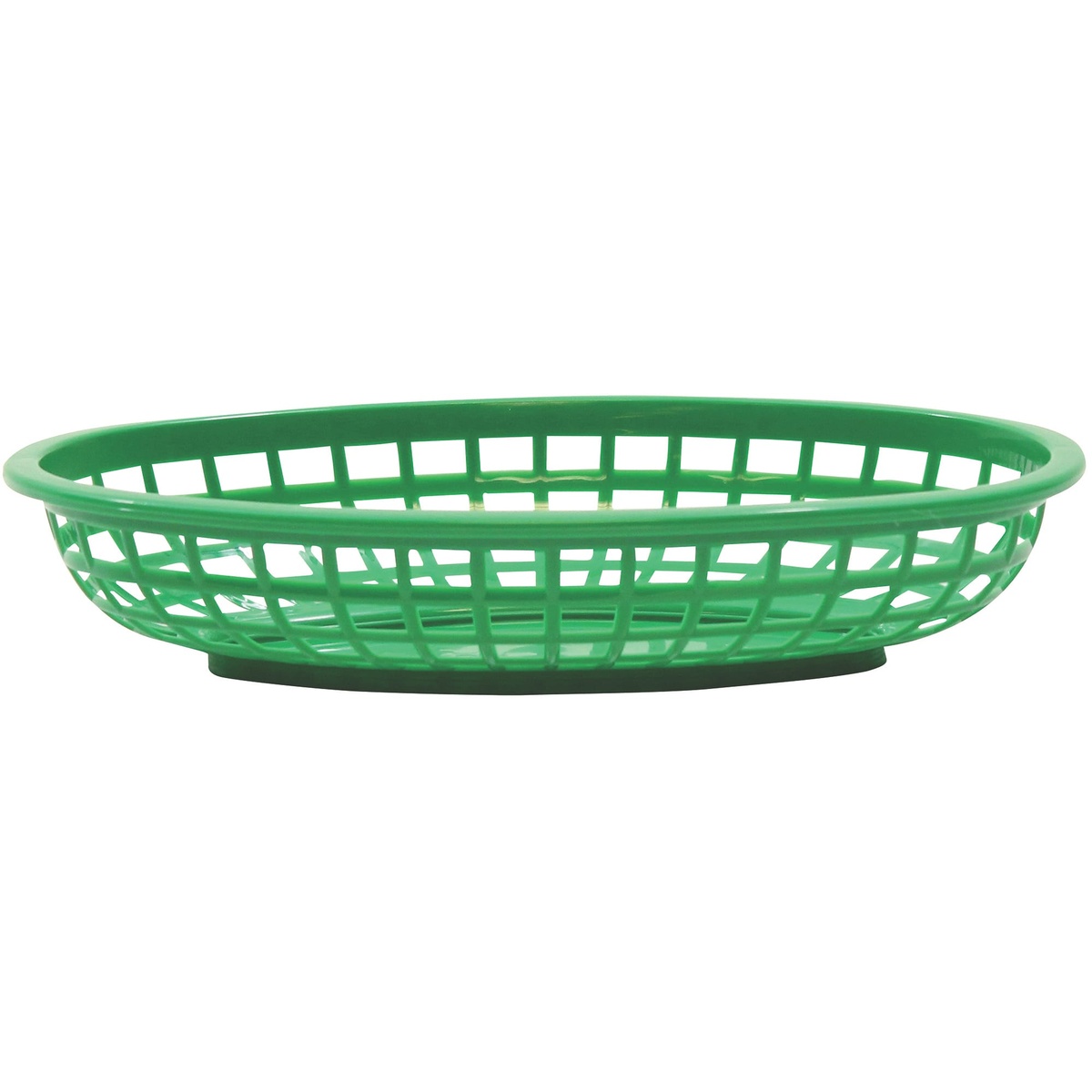 TableCraft 1074G green oval plastic fast food basket, side profile view