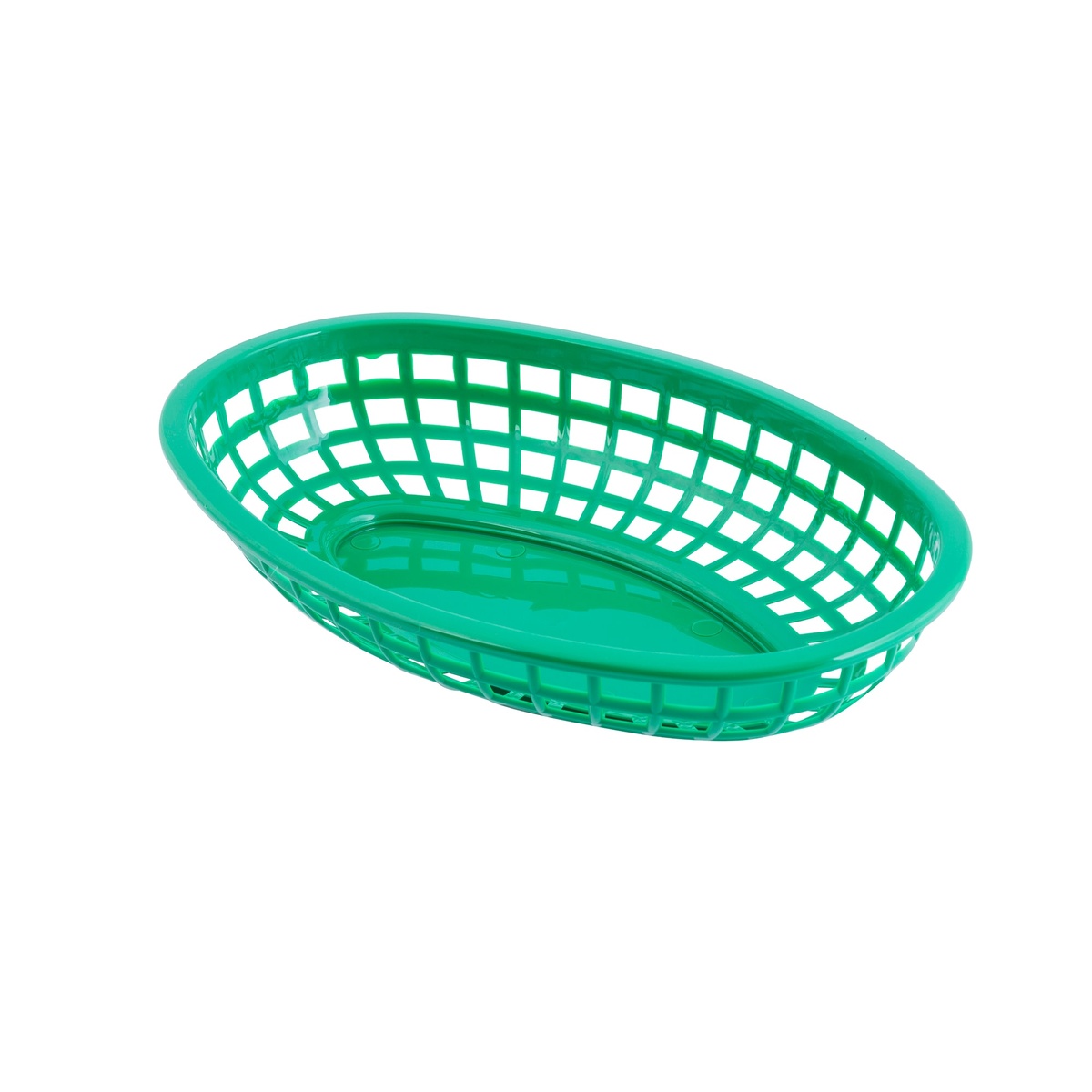 TableCraft 1074G green oval plastic basket shown at an angle highlighting depth and lattice sides