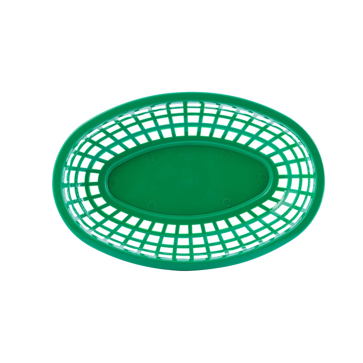 TableCraft 1074G green oval basket viewed from above showing open lattice interior and solid center base