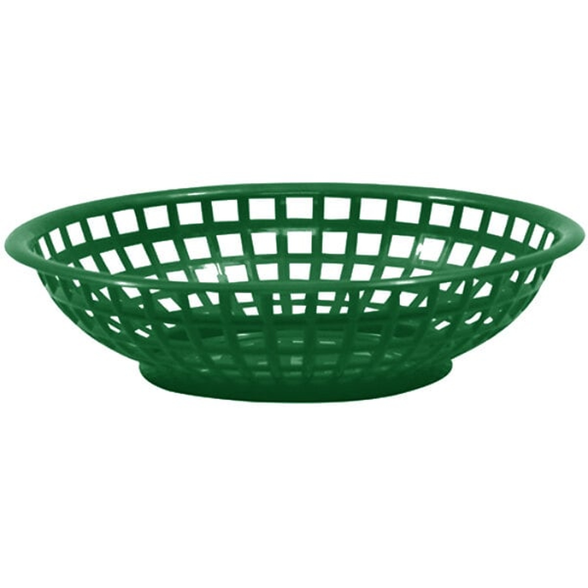 TableCraft 1075FG forest green round plastic serving basket with open grid weave pattern