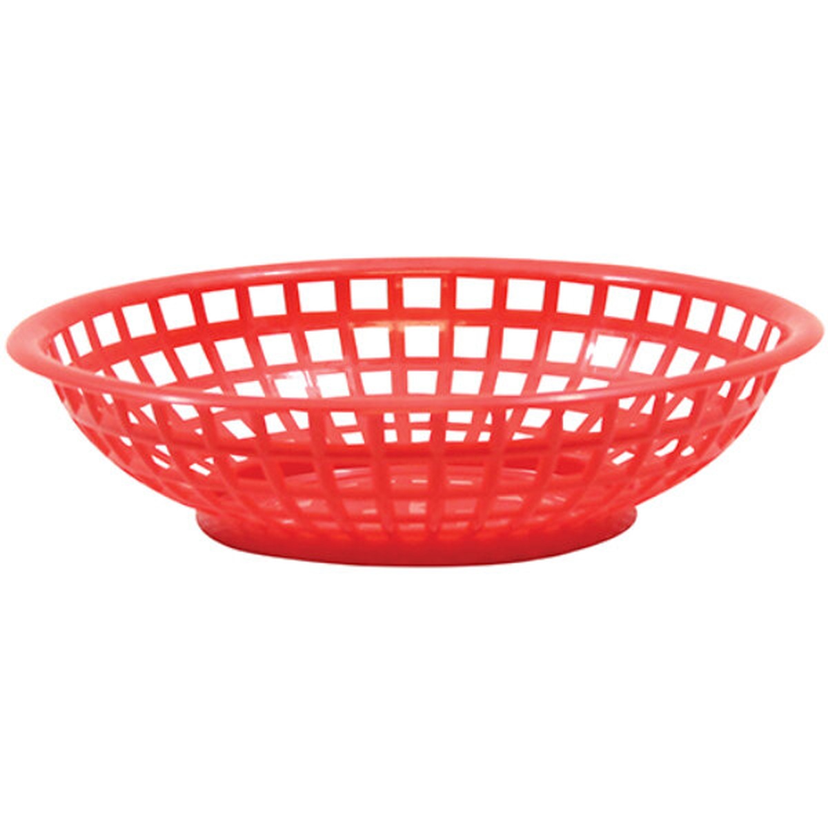 TableCraft 1075R red round plastic serving basket with open grid weave design