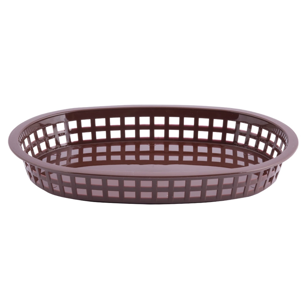 Tablecraft 1076BR brown oval fast food basket, straight-on front view