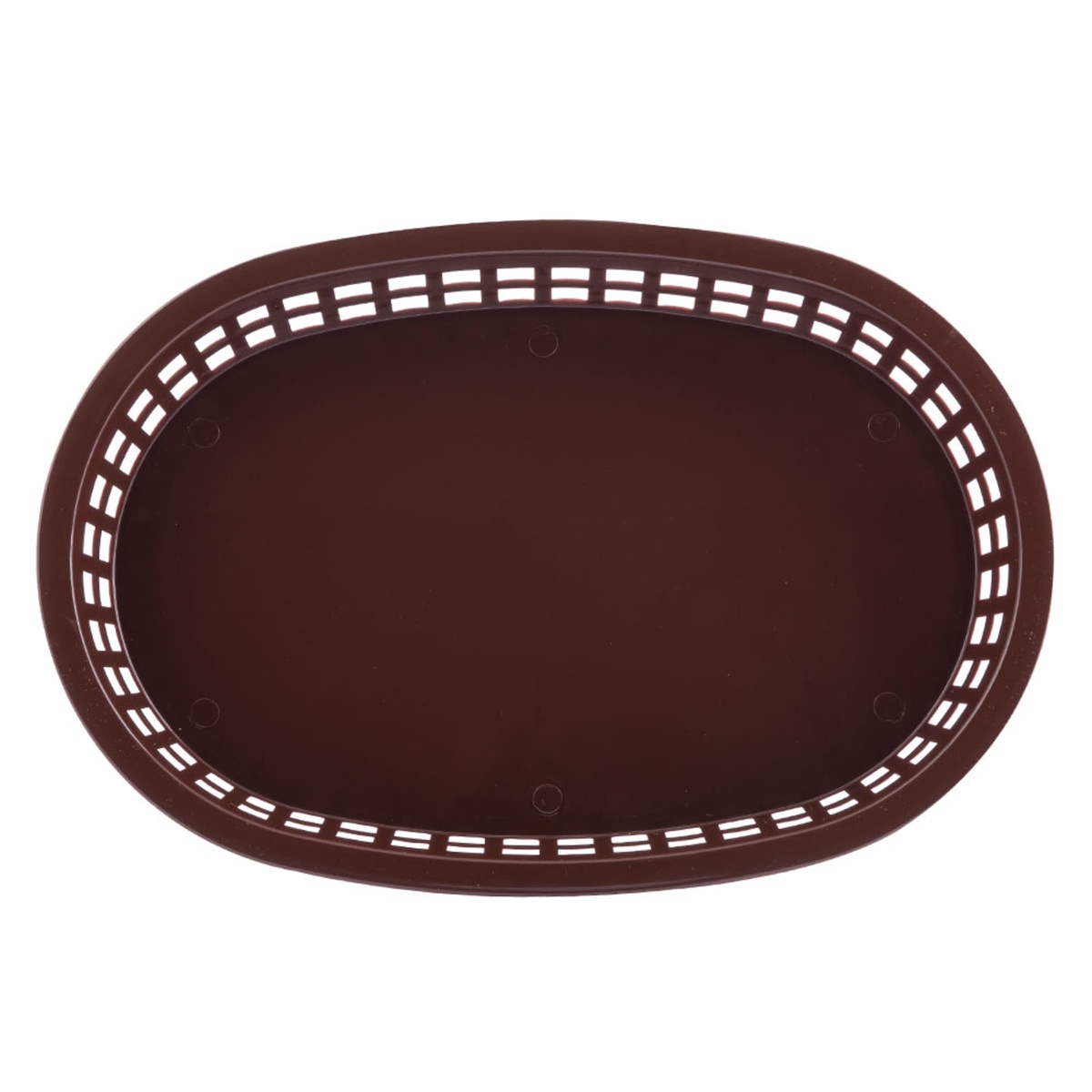 Tablecraft 1076BR brown oval fast food basket, overhead top-down view showing interior