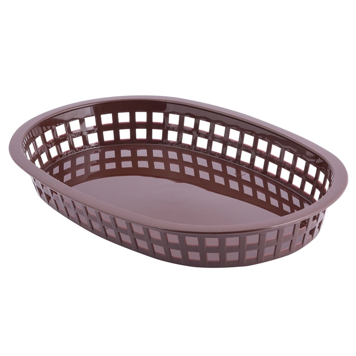 Tablecraft 1076BR brown oval Chicago Platter fast food basket, angled perspective view