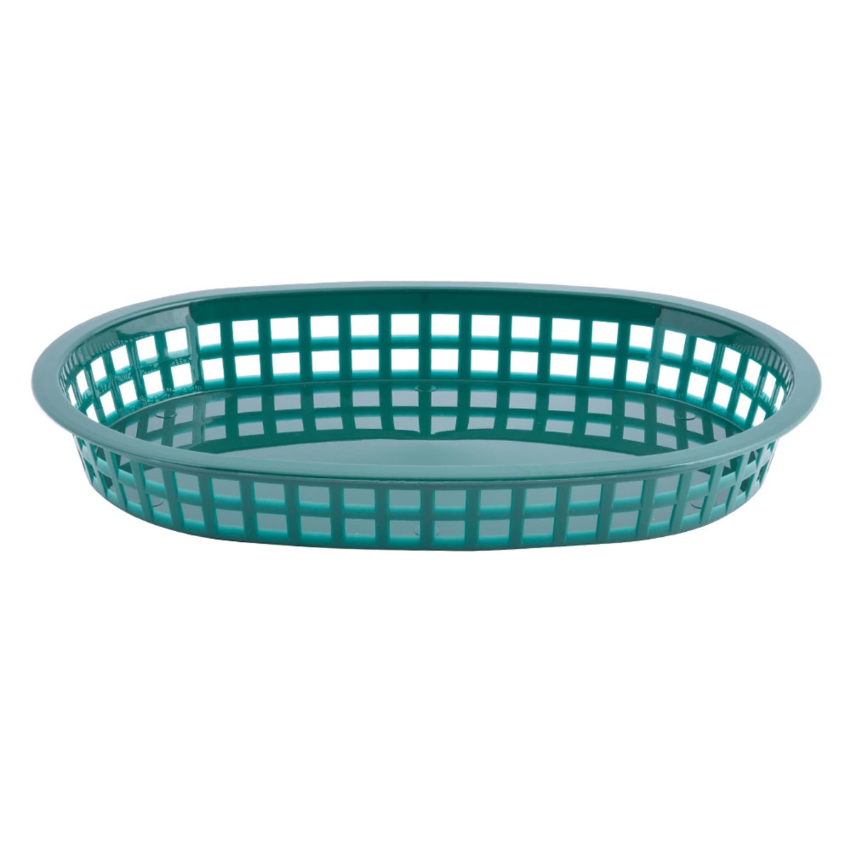 Tablecraft 1076FG forest green oval basket shown from the front at eye level