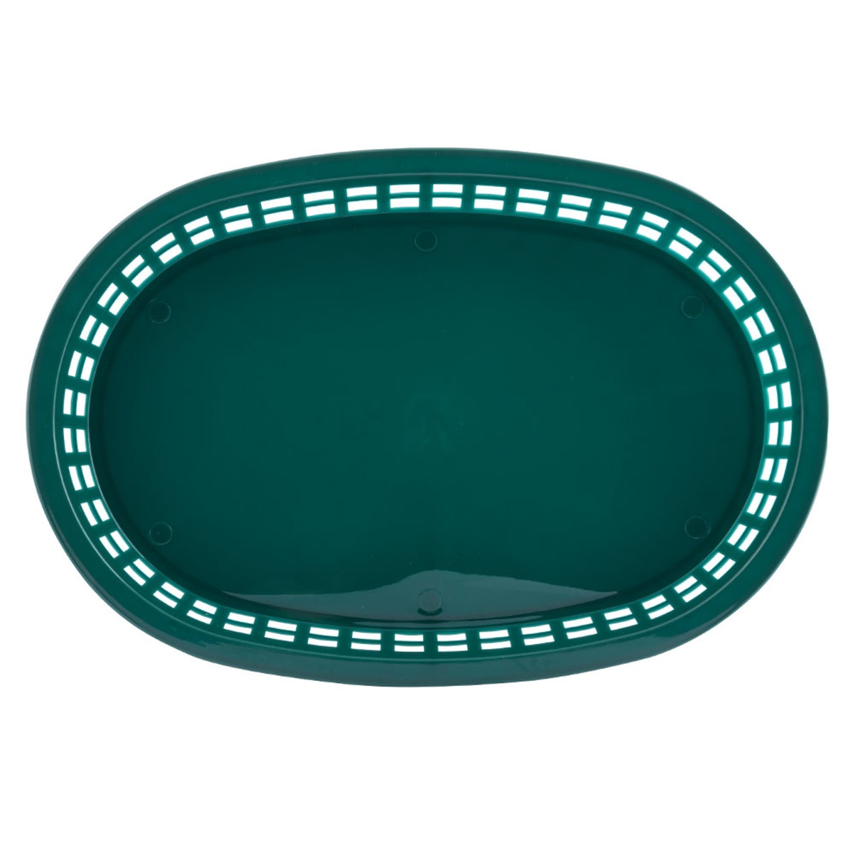 Tablecraft 1076FG forest green oval basket shown from directly above, top-down view