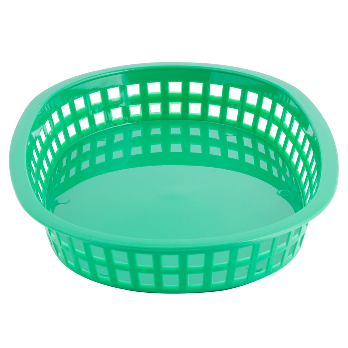 Tablecraft green polypropylene Chicago series round basket, showing lattice sidewall detail