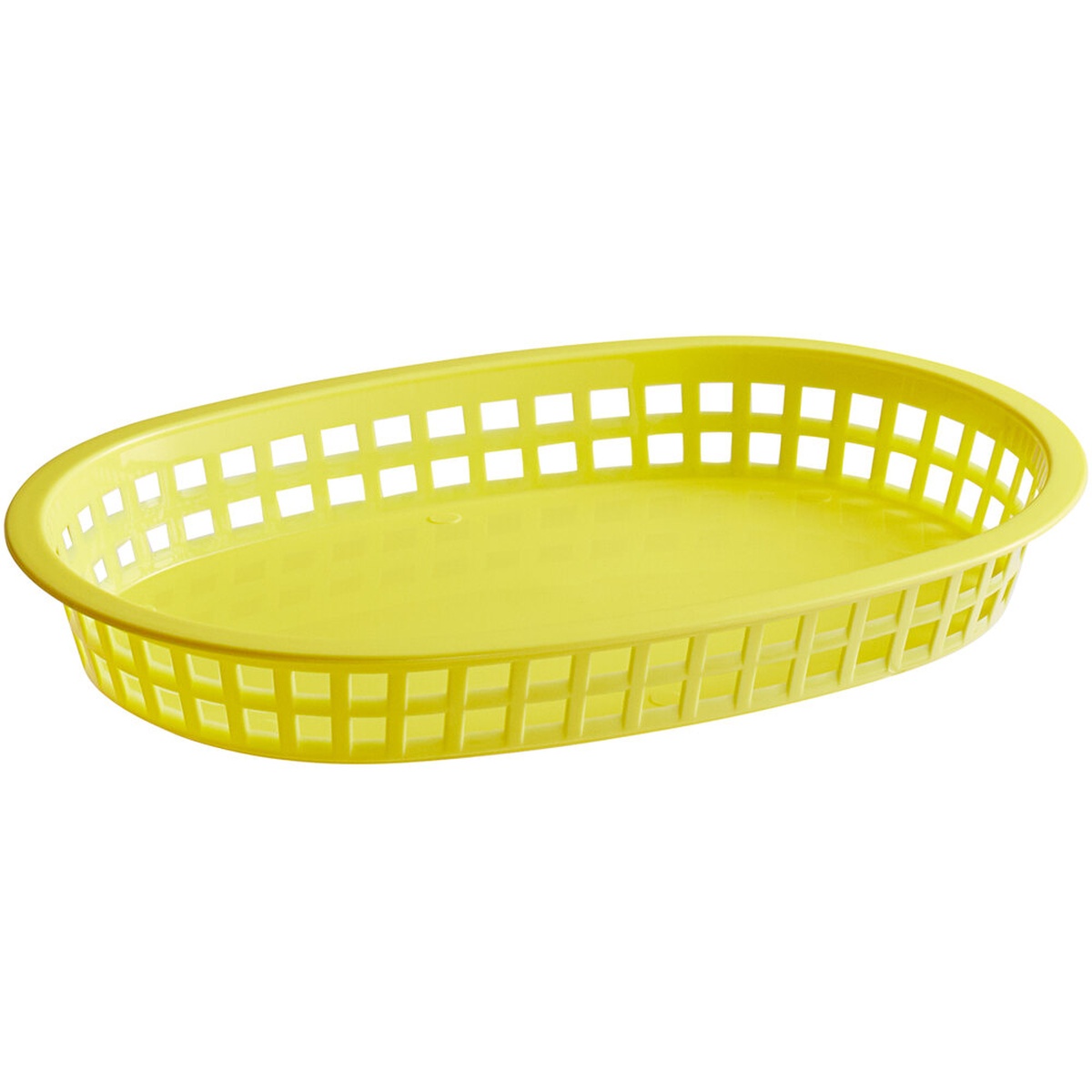 TableCraft 1076Y yellow oval Chicago platter basket, polypropylene with grid-pattern sides