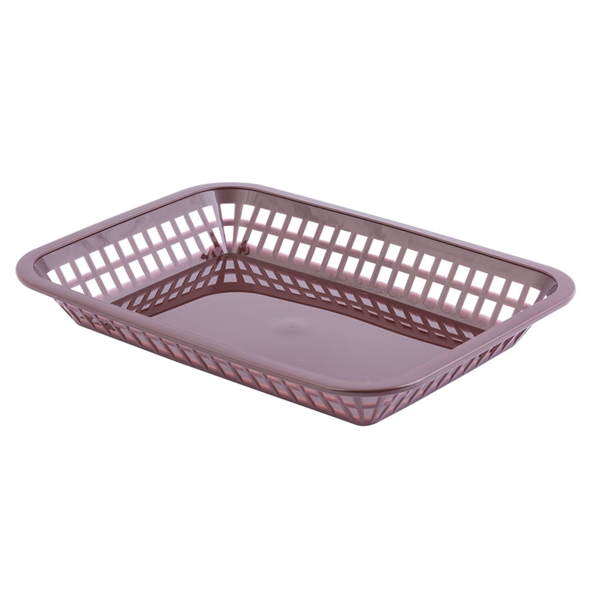 Tablecraft 1077BR Grande Platter Basket in brown, angled side view showing lattice sides and solid base