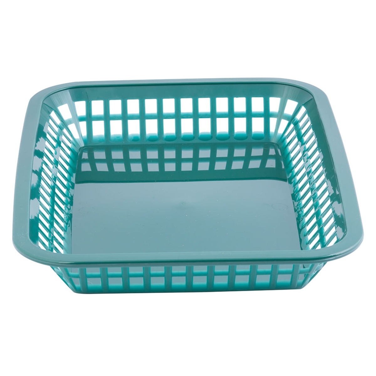 Tablecraft 1077FG forest green Grande platter basket top-down angled interior view showing deep lattice walls
