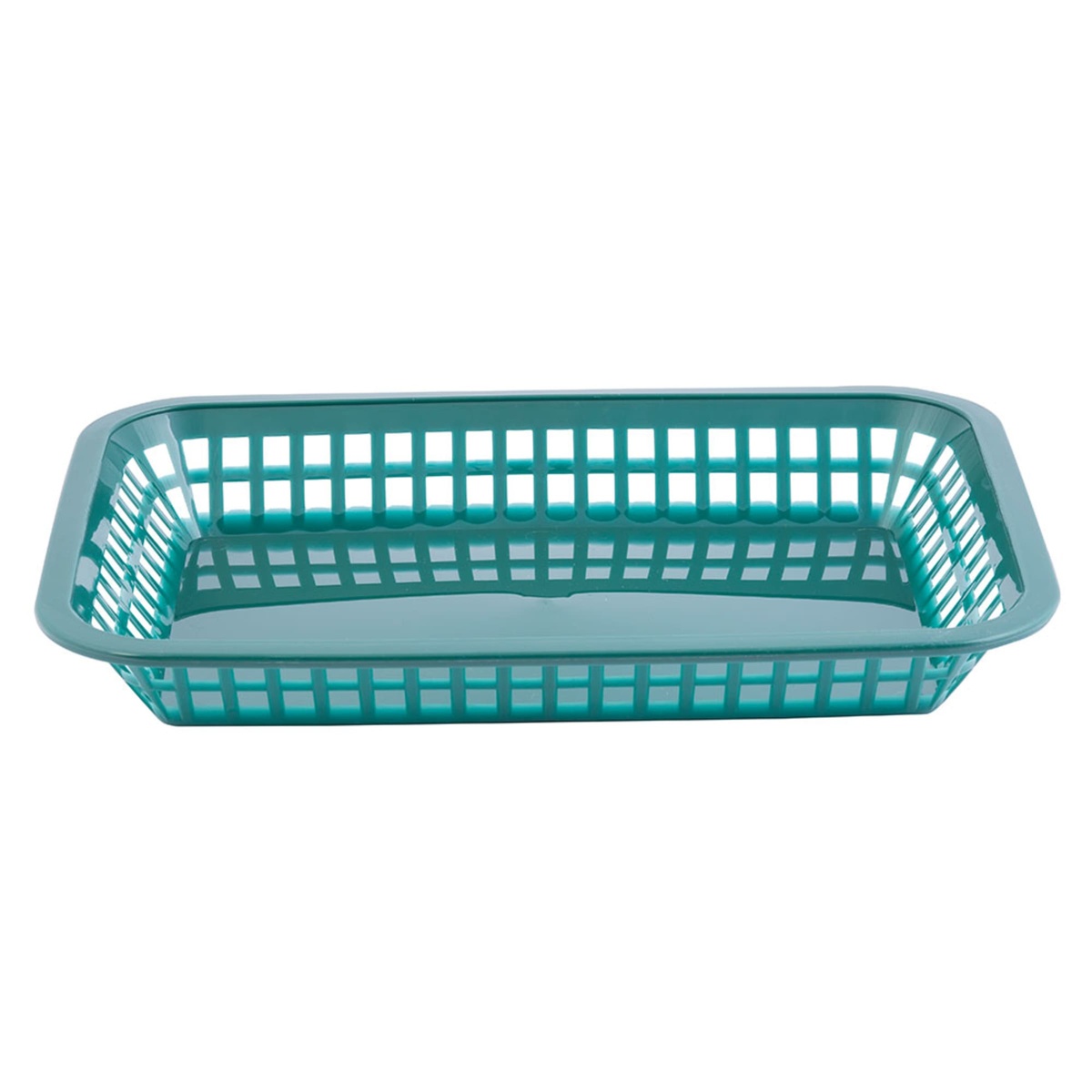Tablecraft 1077FG forest green Grande platter basket front side angle showing full profile and low 1.5-inch depth