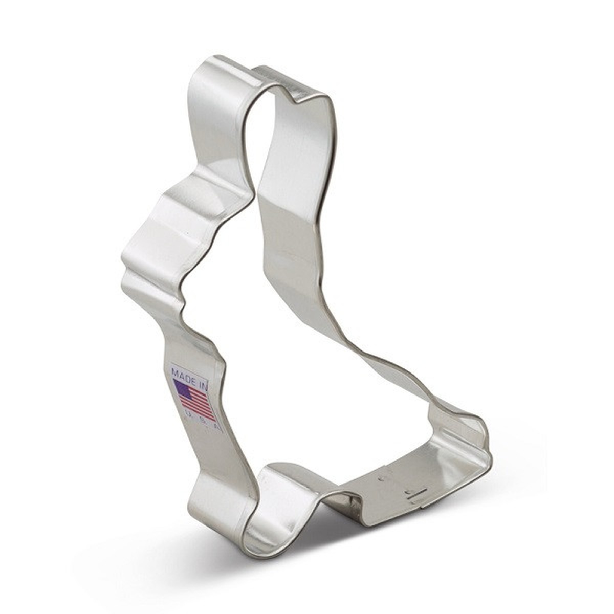 1080A AM Bunny Cookie Cutter made of metal, shown at an angle against a white background