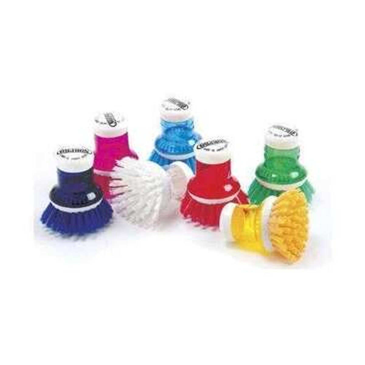 Norpro 1083D soap dispensing brushes in assorted colors including blue, pink, teal, red, green, and yellow