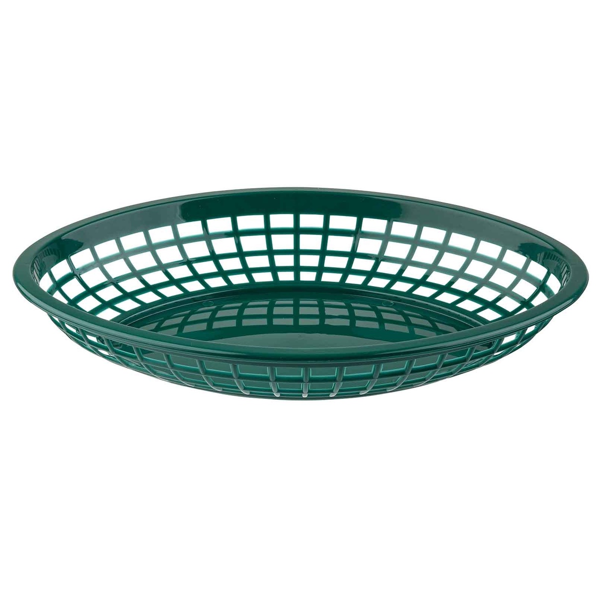 TableCraft 1084FG forest green jumbo oval polypropylene serving basket, angled side view