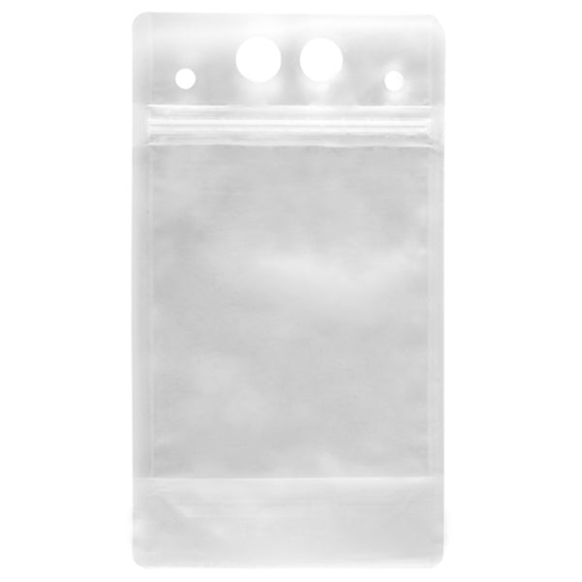 Single TableCraft 10884 clear polyethylene beverage pouch showing zipper seal and straw holes