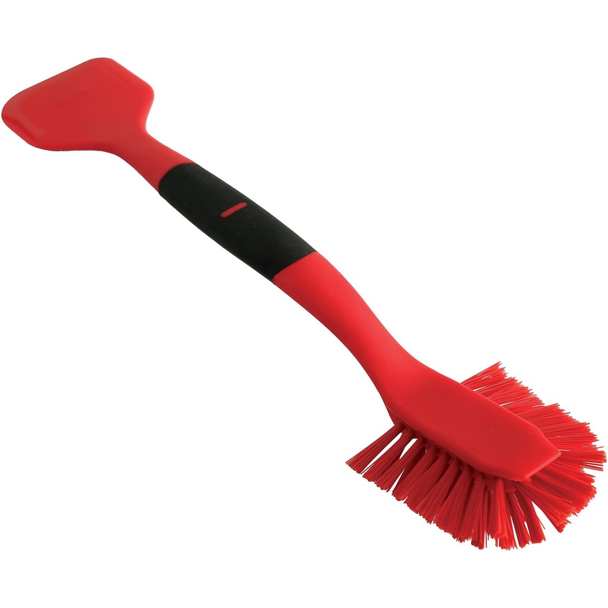 Norpro 1088R red scrub brush and scraper full view showing both brush end and flat scraper end