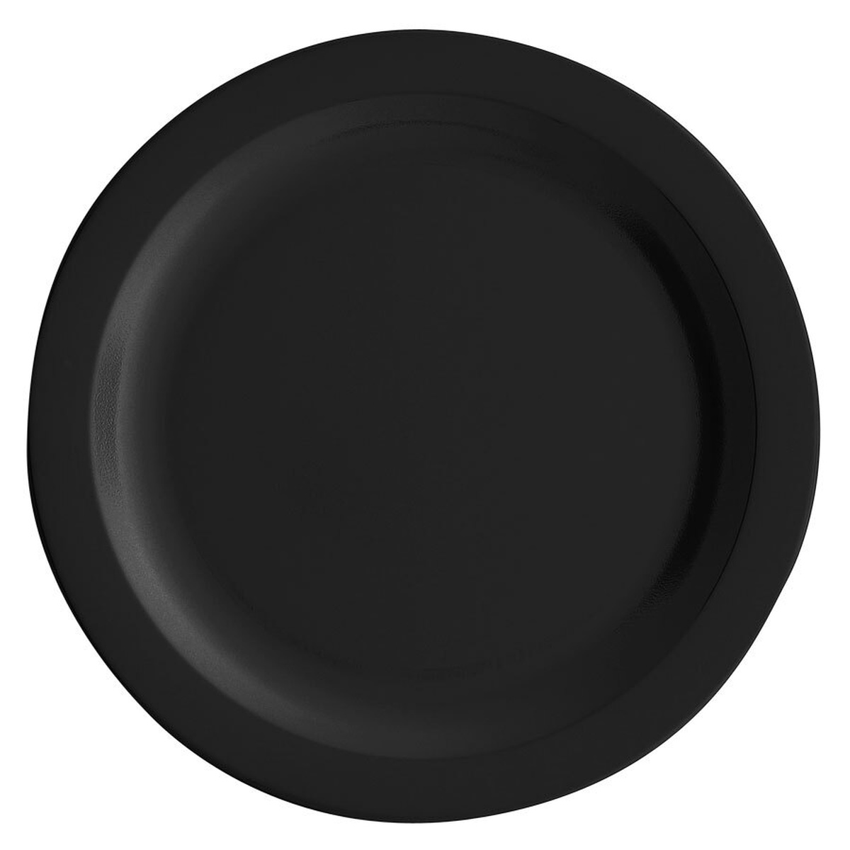 Cambro Camwear 10-inch black narrow rim polycarbonate plate, top view