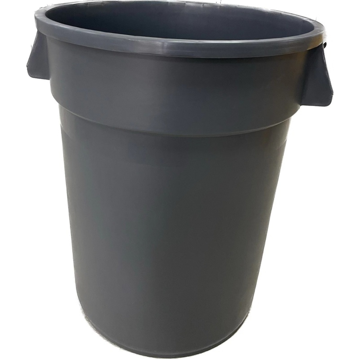 Grey round 20-gallon plastic trash can with integrated side handles