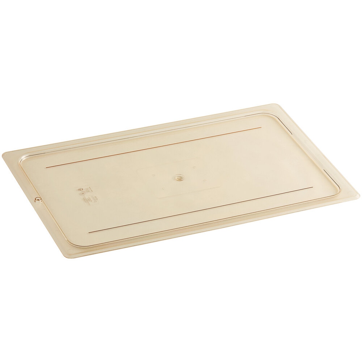 Cambro 10HPC150 full-size amber high-heat flat lid, rectangular polyetherimide plastic, isolated product view