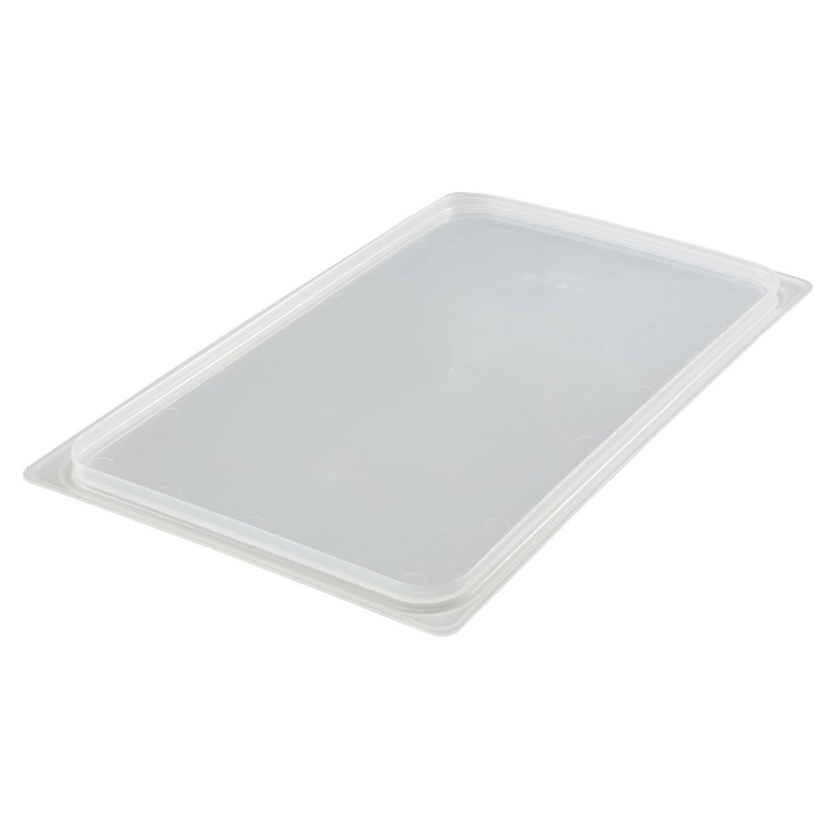 Cambro 10PPCWSC190 full-size translucent seal cover shown at an angle highlighting its low-profile form and smooth surface