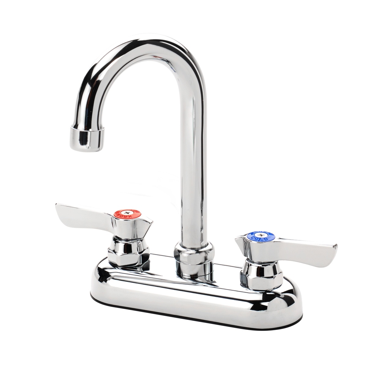 Krowne 11-400L Silver Series chrome deck mount faucet with gooseneck spout and lever handles
