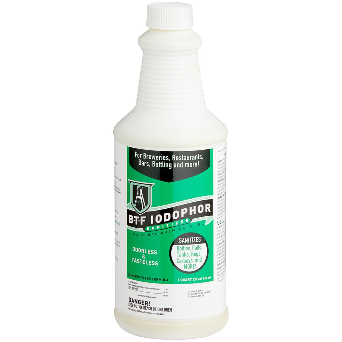 National Chemicals BTF Iodophor Sanitizer 32 oz bottle with green label