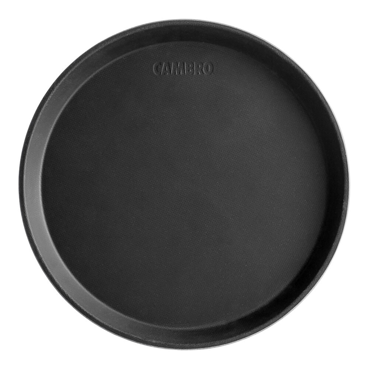 Cambro 1100CT110 Camtread 11-inch round black non-skid fiberglass serving tray, top-down view