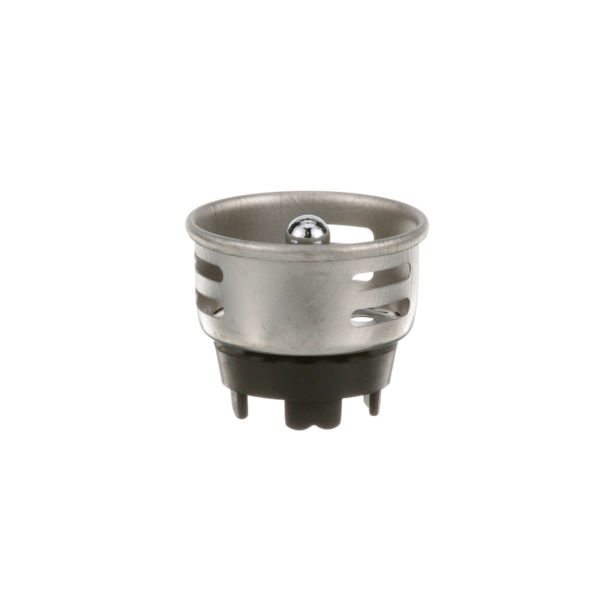 AllPoints 111345 drain strainer basket side view showing slotted metal body and rubber base