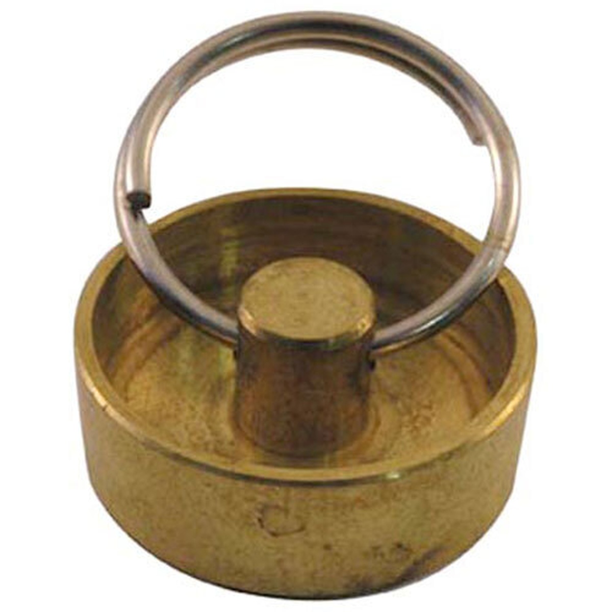 Brass drain stopper with metal pull ring for 1-inch NPS drain size