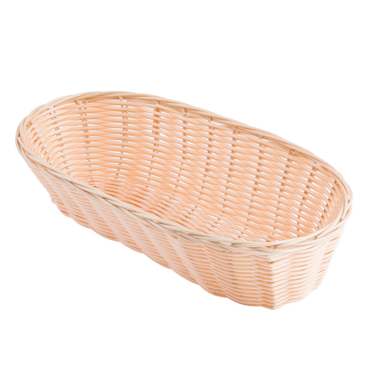 Tablecraft 1113W handwoven oblong basket showing full side profile and open interior