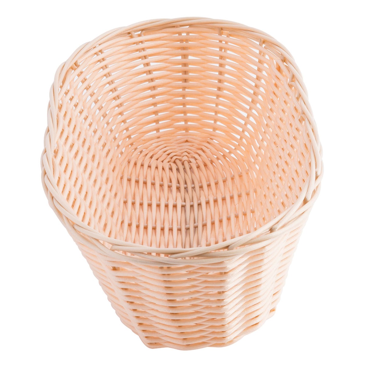 Tablecraft 1113W woven oblong basket viewed from above showing interior weave pattern and open top