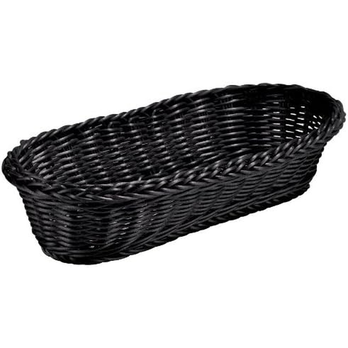 TableCraft 1118W black oblong hand-woven polypropylene basket, top-angle view