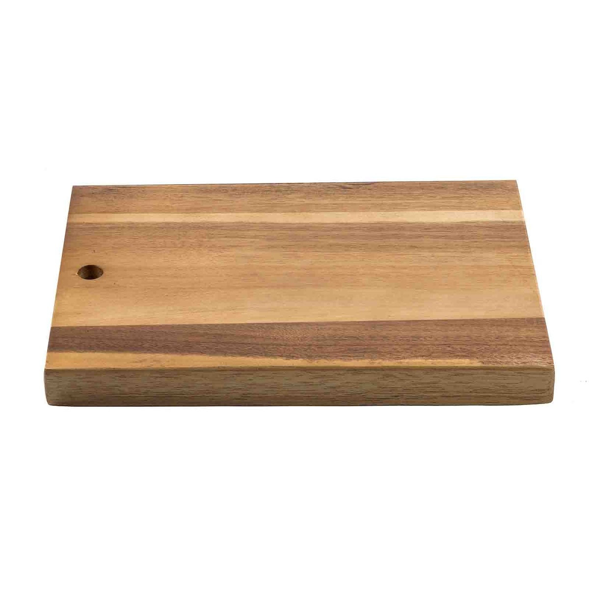 Tablecraft 11291 Acacia Collection 12-inch rectangular serving board with natural wood grain and pre-drilled hole