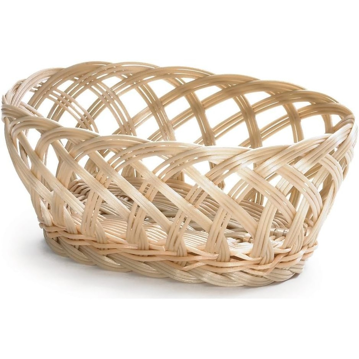 TableCraft 1136W oval hand-woven natural polypropylene basket on white background