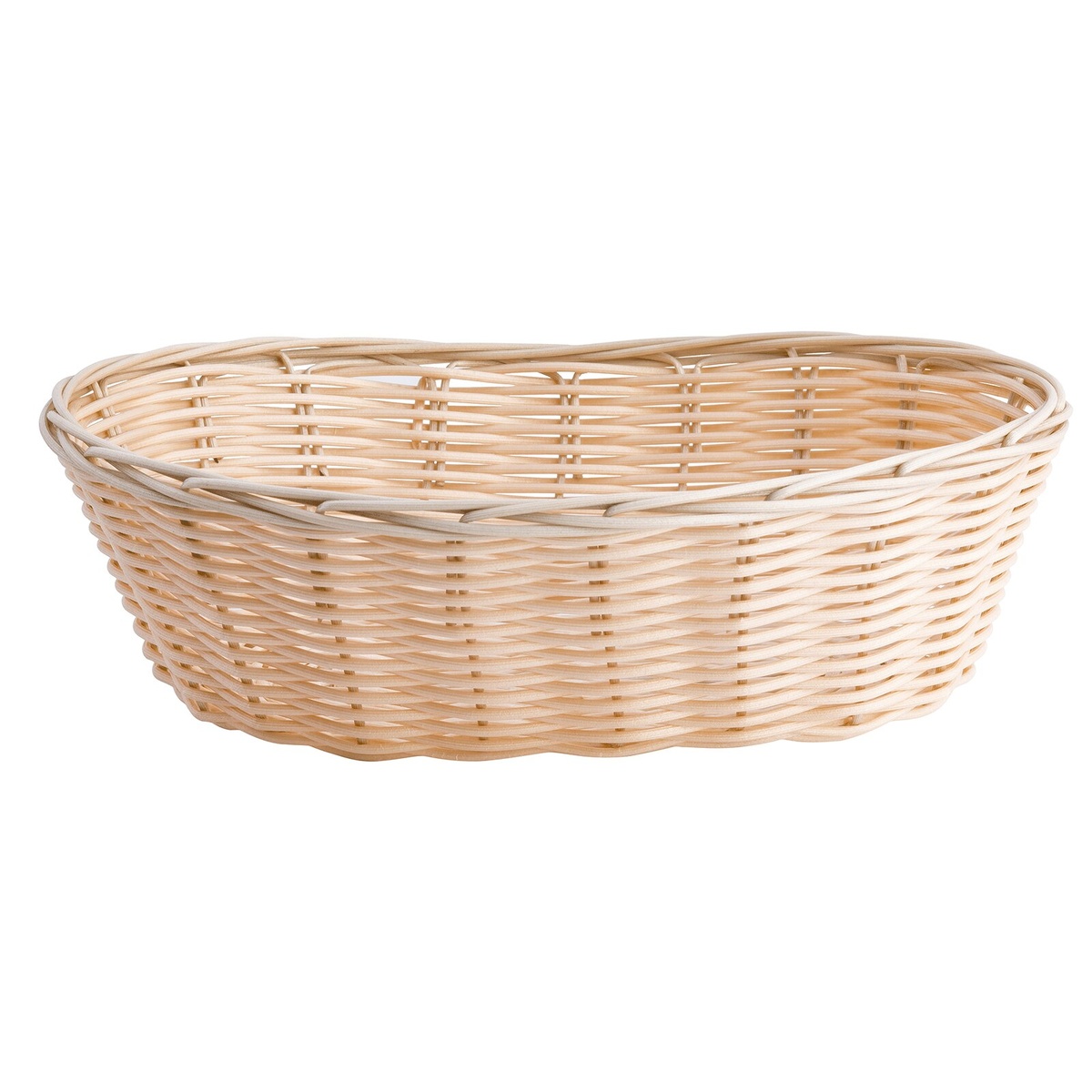 TableCraft 1176W oval natural woven basket, straight-on front view highlighting wavy rim detail