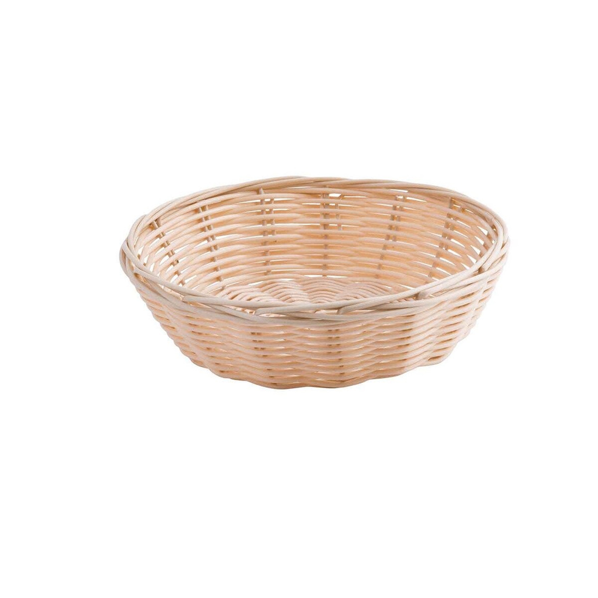 TableCraft 1177W round woven basket, three-quarter side view showing full basket profile