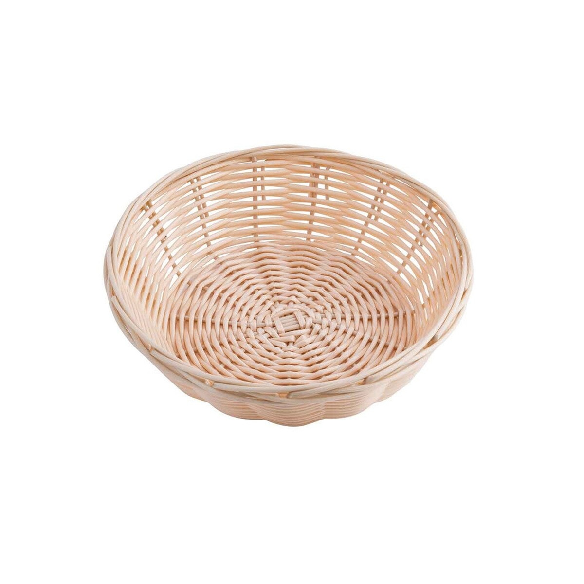 TableCraft 1177W round woven basket, top-down view showing spiral weave pattern on basket floor