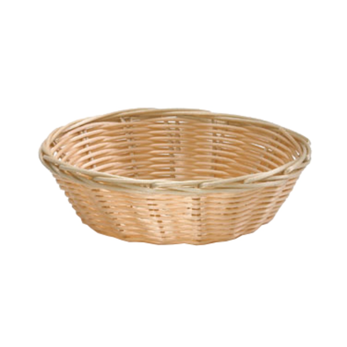 TableCraft 1177W round hand-woven polypropylene basket, angled overhead view