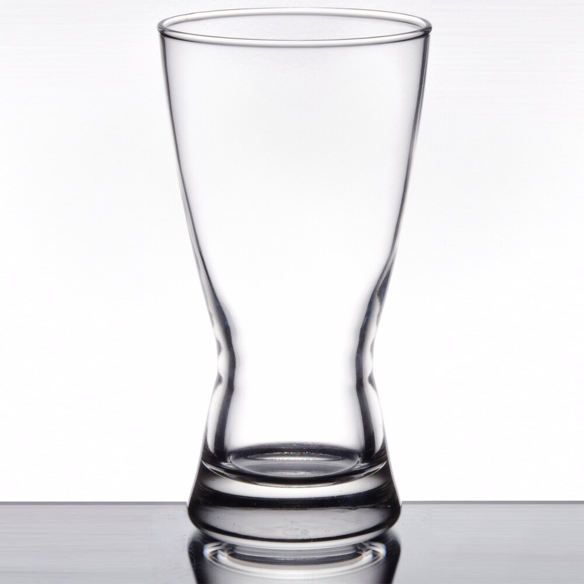 Libbey 1181HT 12 oz. hourglass pilsner glass, clear glass with thick sham base, product shot on white background