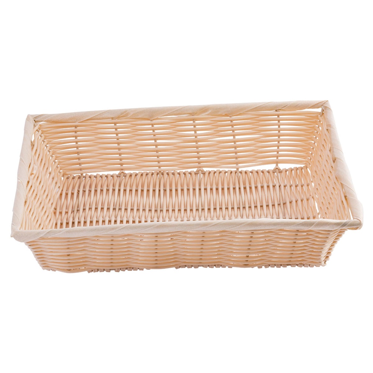 Tablecraft 1188W woven polypropylene basket, overhead interior view showing ribbed bottom