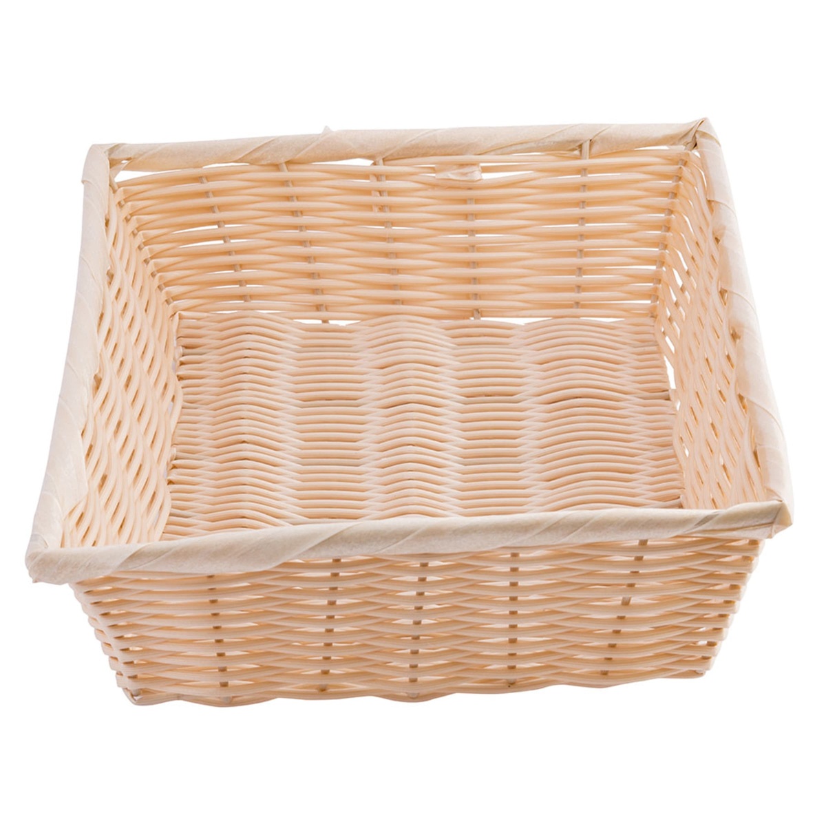 Tablecraft 1188W woven polypropylene basket, close-up top view showing weave pattern and rim detail