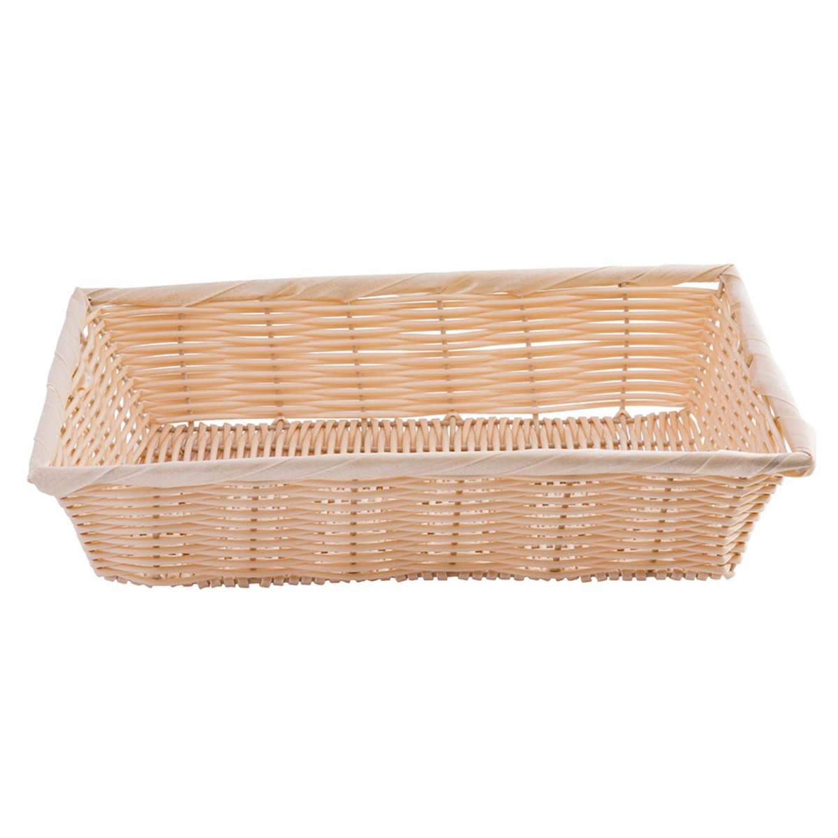 Tablecraft 1188W woven polypropylene basket, front-facing side view highlighting depth and weave texture