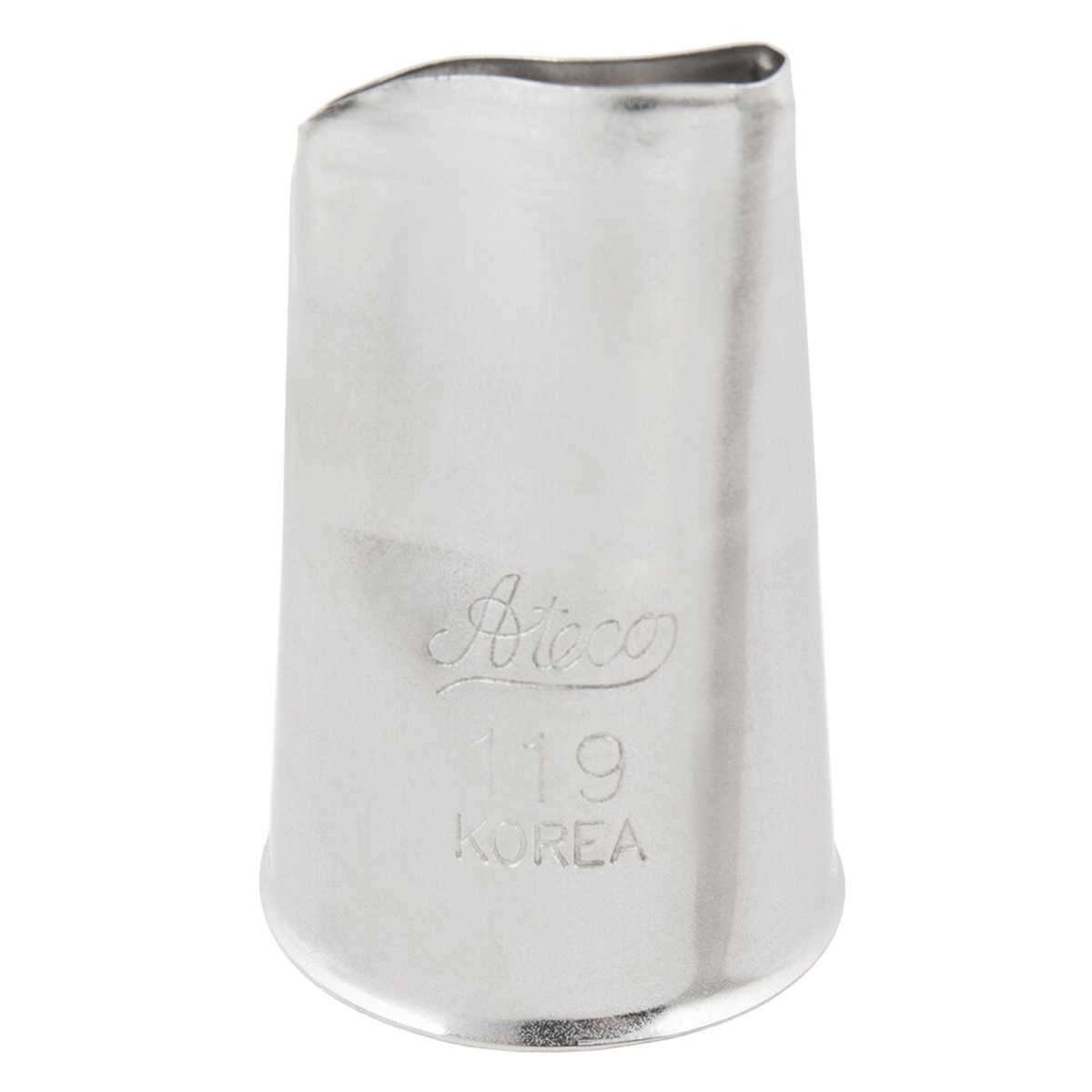 Ateco 119 large rose petal piping tip in stainless steel, stamped with brand name and model number