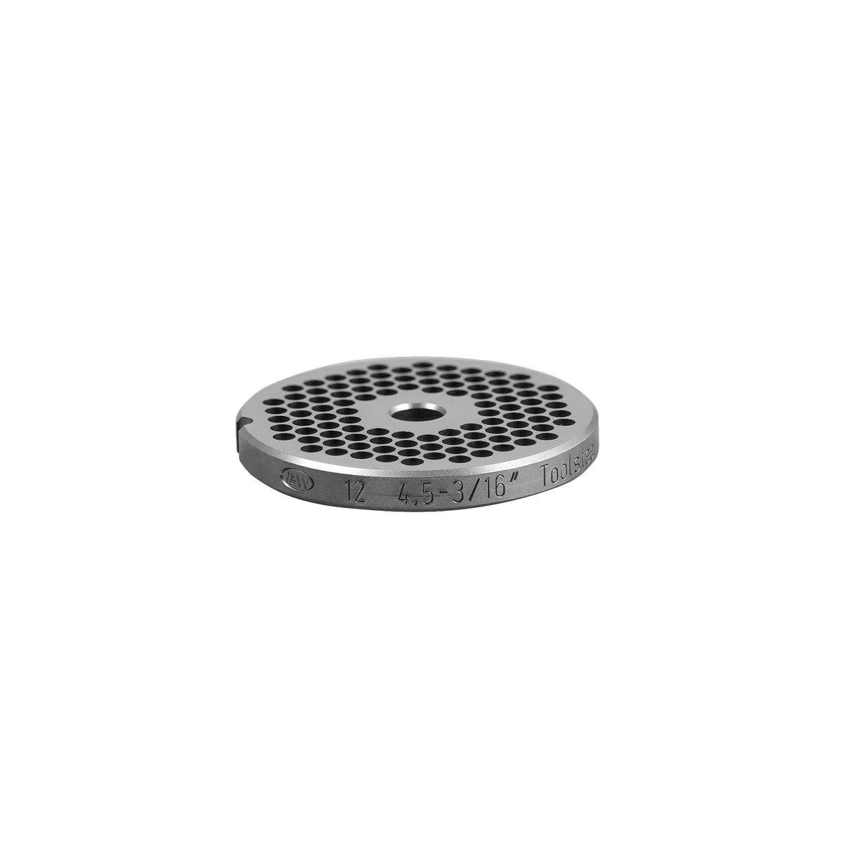Alfa International L&W chopper plate side profile showing stamped L&W logo, size 12, 4.5-3/16 inch and Toolsteel markings