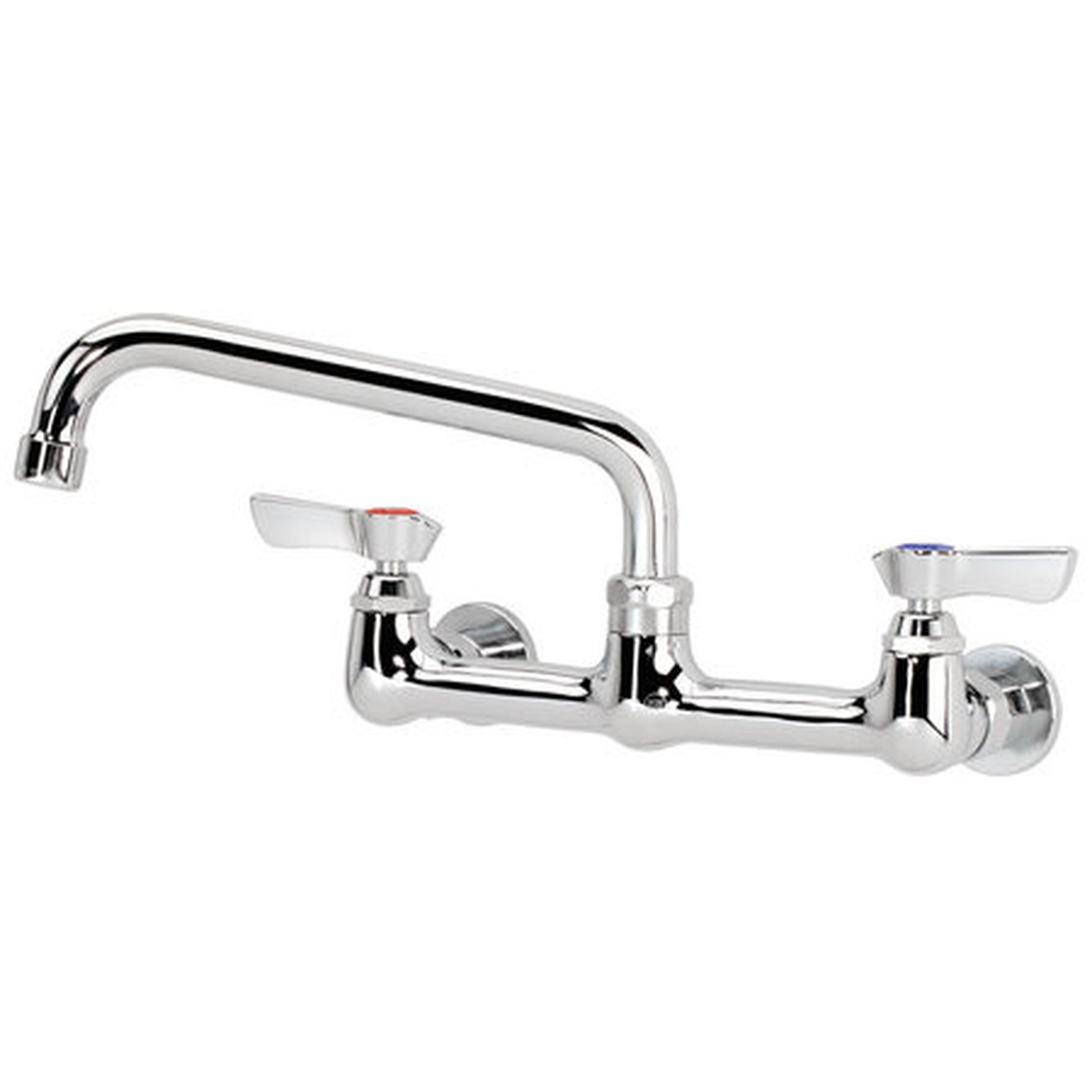 Krowne 12-808L Silver Series chrome wall mount faucet with 8-inch swing spout and color-coded lever handles