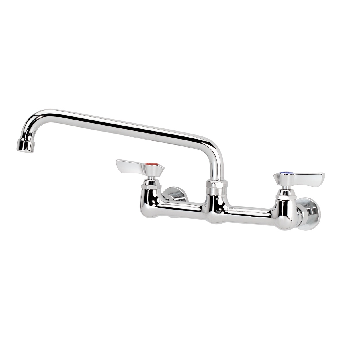 Krowne 12-810L Silver Series 8-inch center wall mount faucet with 10-inch swing spout and lever handles in chrome finish