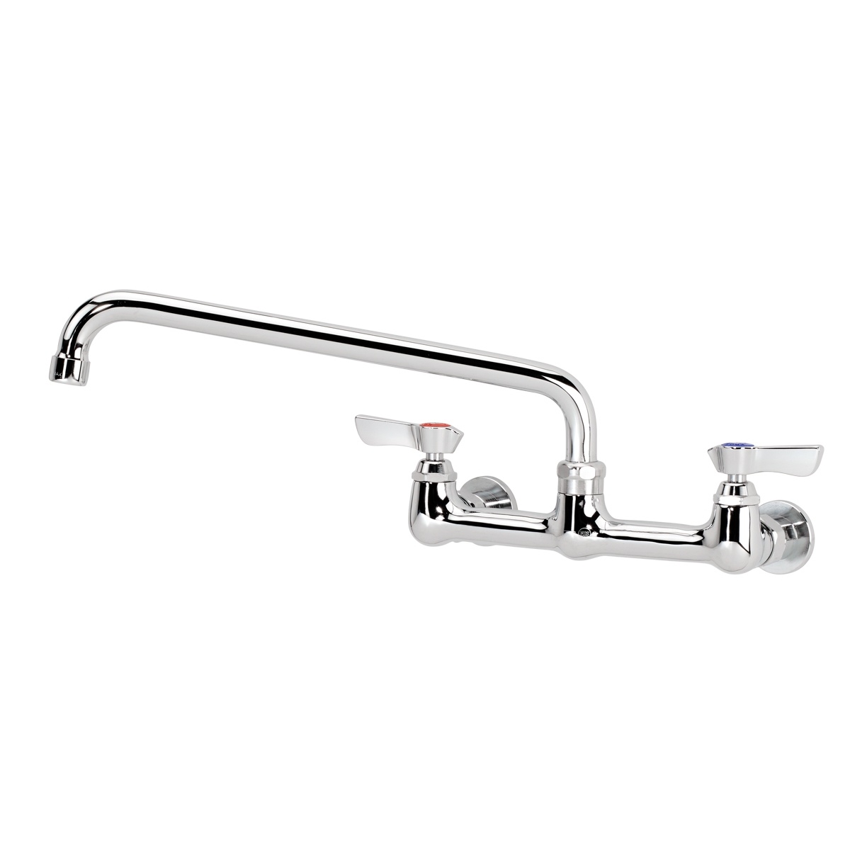 Krowne 12-812L Silver Series 8-inch center wall mount faucet with 12-inch chrome swing spout and lever handles